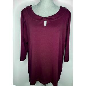 Rafaella Womens Plus Size Burgundy Knitted Blouse 3/4 Sleeve Size 3X EUC